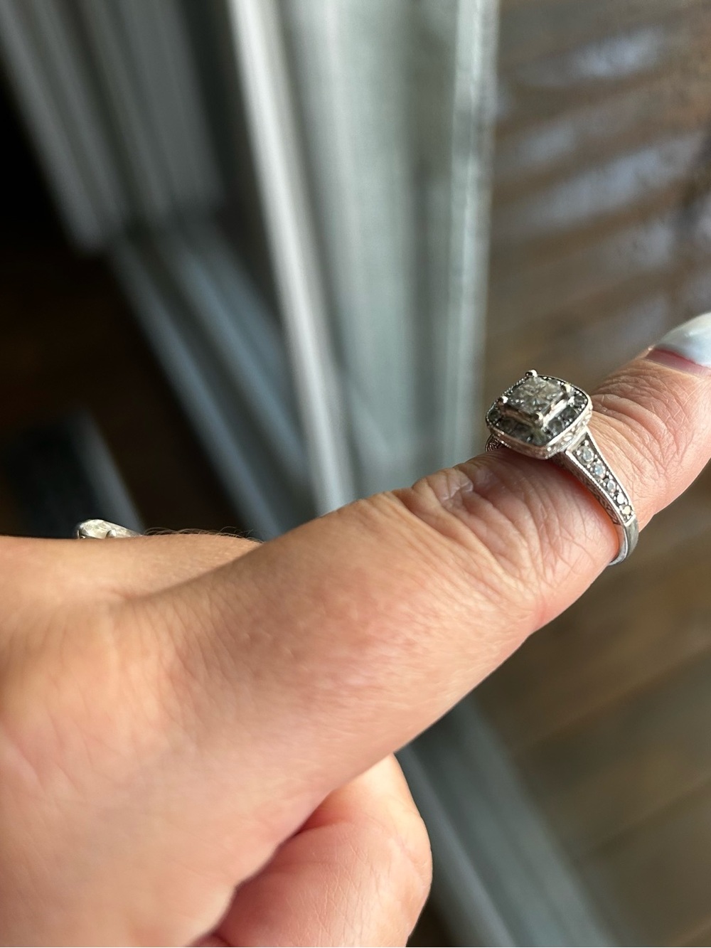 Cushion Halo Silver diamond Engagement Ring with Clear Stones
